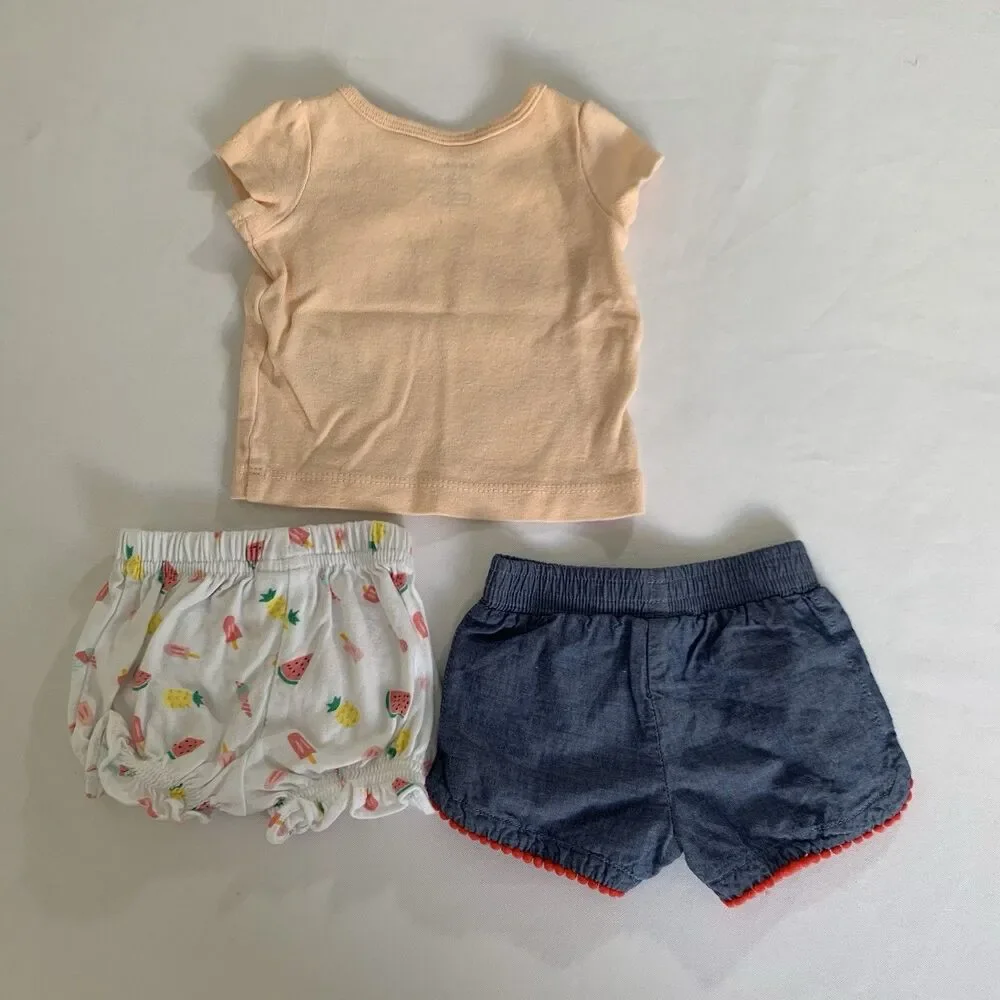 Newborn Baby Girl Outfit Shorts TShirt Chambray Summer Watermelon Colorful Play‎